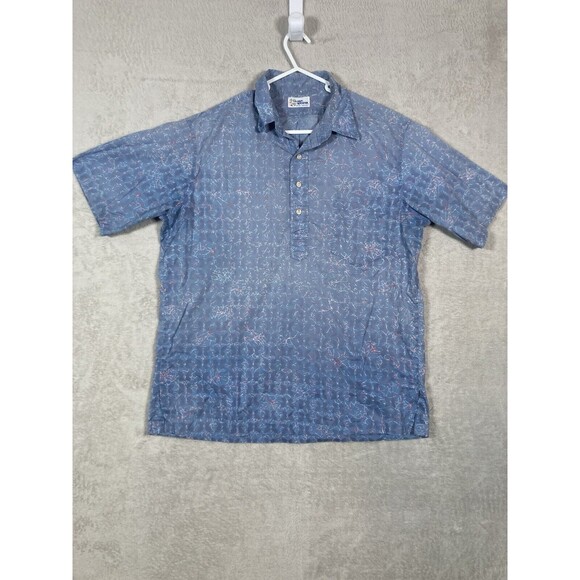 Reyn Spooner Hawaiian Shirt Mens Medium Classic Blue Geometric Print Butterflies - Picture 1 of 7